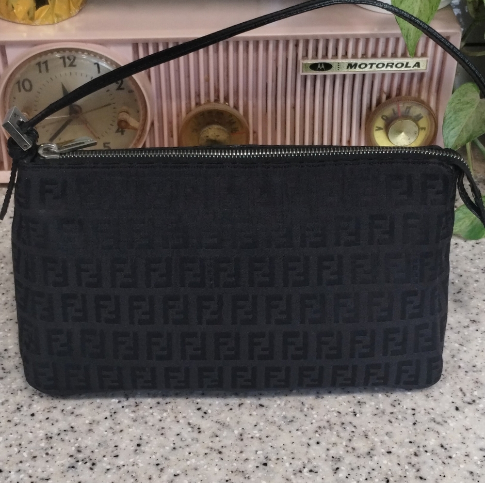 Fendi Mini Monogram Black Canvas Shoulder Handbag